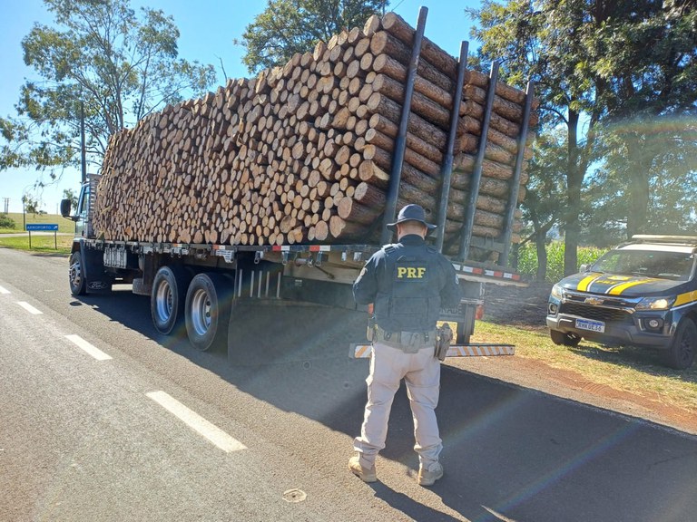 PRF flagra caminhão transportando carga de madeira sem amarração no Paraná